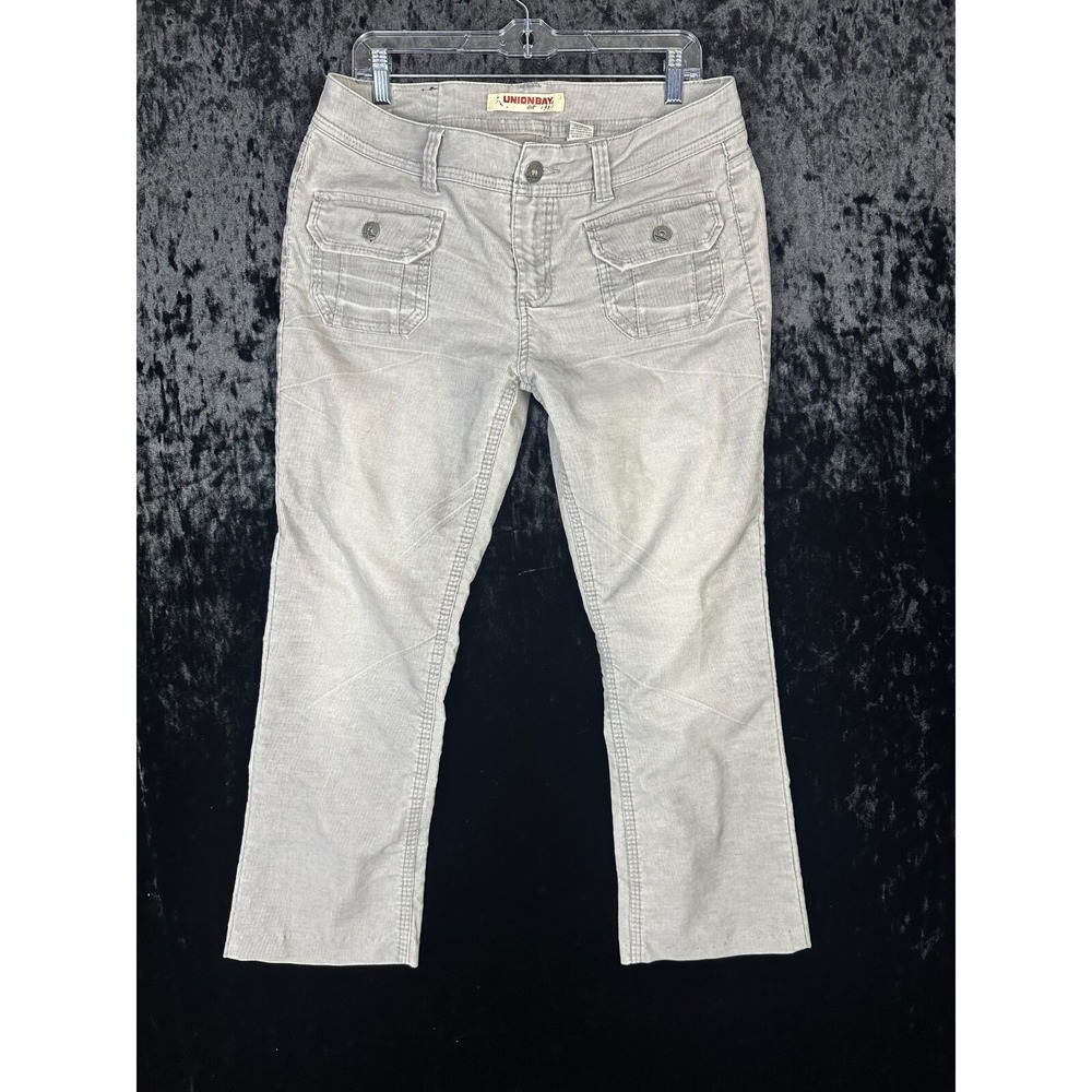 Union Bay Cargo Pants Women's 13 Stretch Grey Front Flap Pockets Solid Y2K
